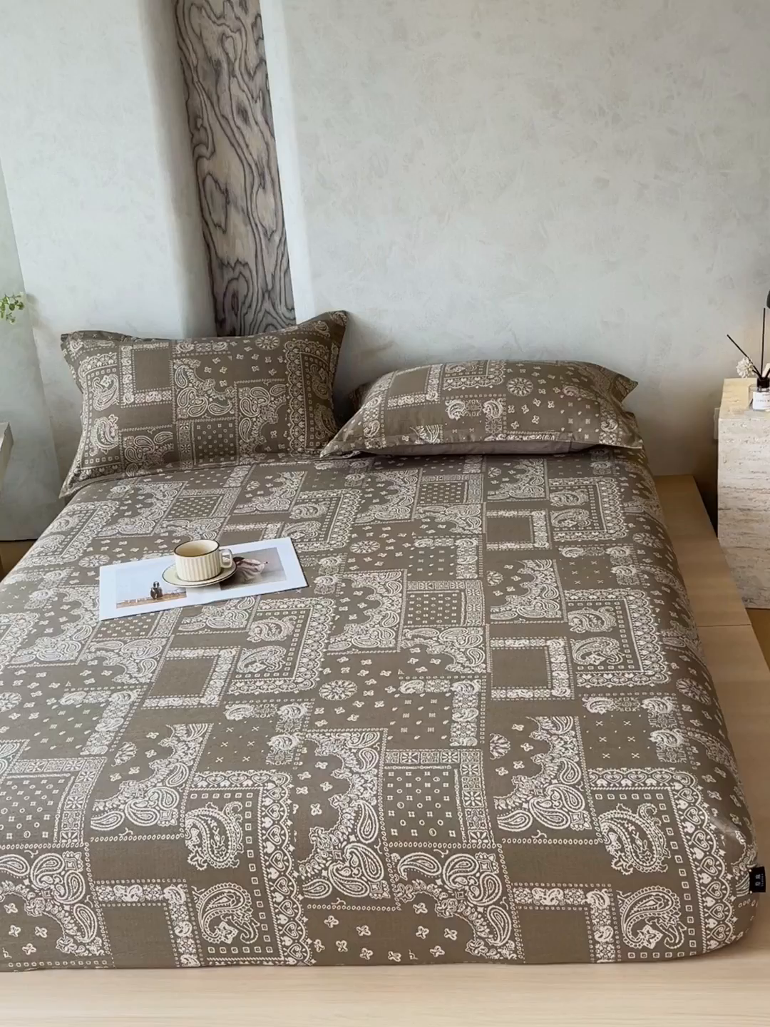 91家纺网 家纺一手货源 找家纺 宝士康家纺 2025新款10A抗菌原麻床笠套件/跨境/外贸 墨染芳华