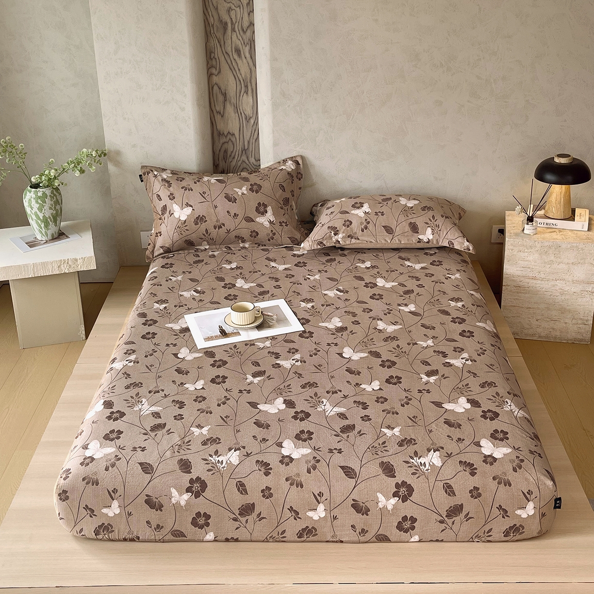 91家纺网 家纺一手货源 找家纺 宝士康家纺 2025新款10A抗菌原麻床笠套件/跨境/外贸 秋风落叶