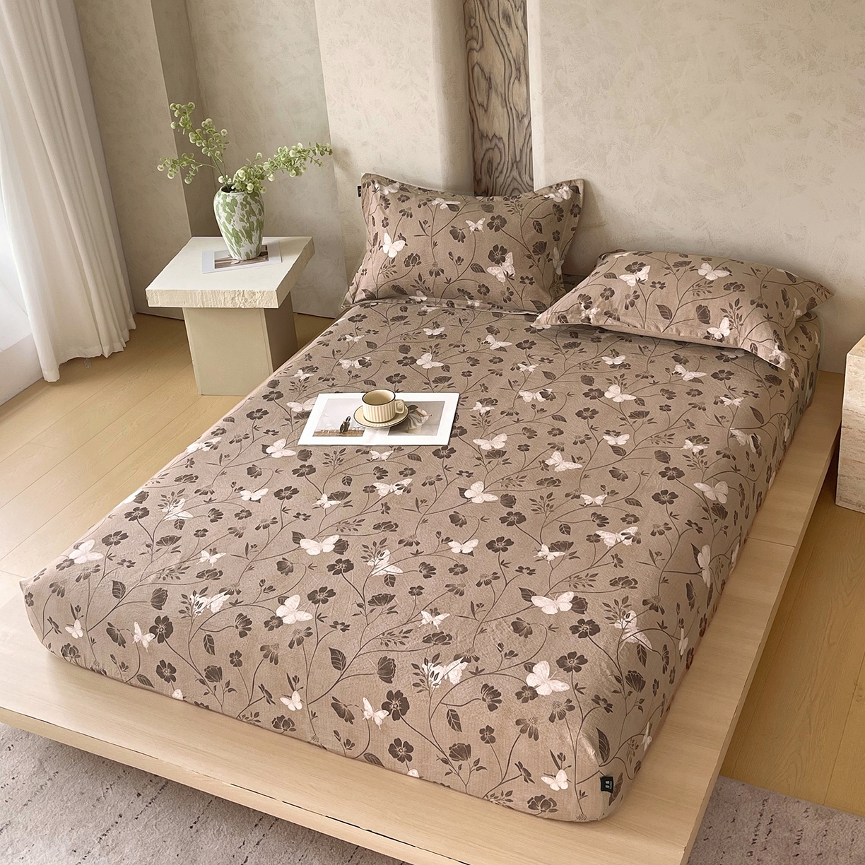 91家纺网 家纺一手货源 找家纺 宝士康家纺 2025新款10A抗菌原麻床笠套件/跨境/外贸 秋风落叶