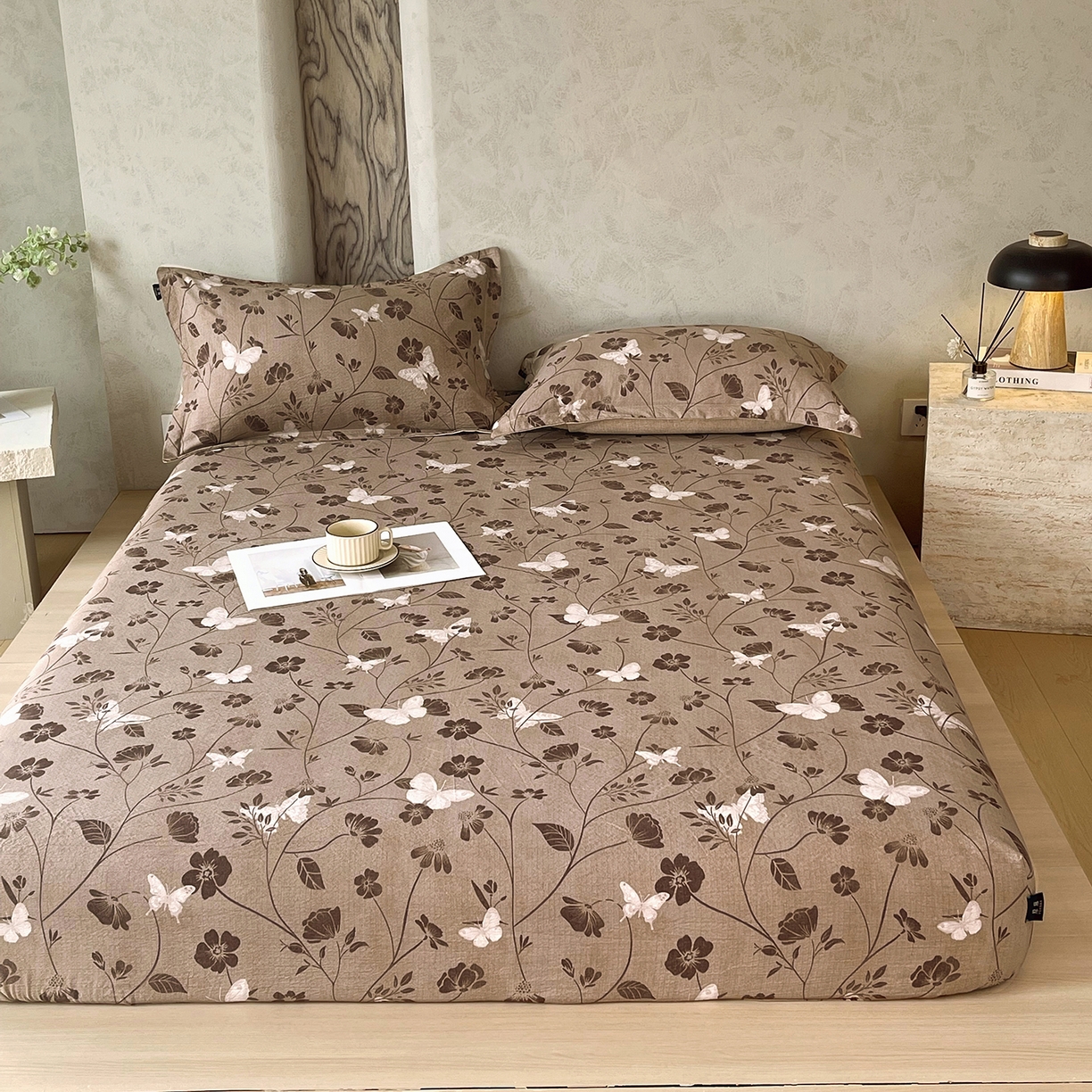 91家纺网 家纺一手货源 找家纺 宝士康家纺 2025新款10A抗菌原麻床笠套件/跨境/外贸 秋风落叶