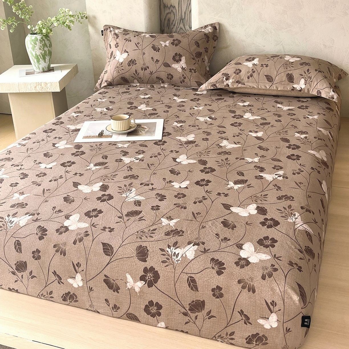 91家纺网 家纺一手货源 找家纺 宝士康家纺 2025新款10A抗菌原麻床笠套件/跨境/外贸 秋风落叶