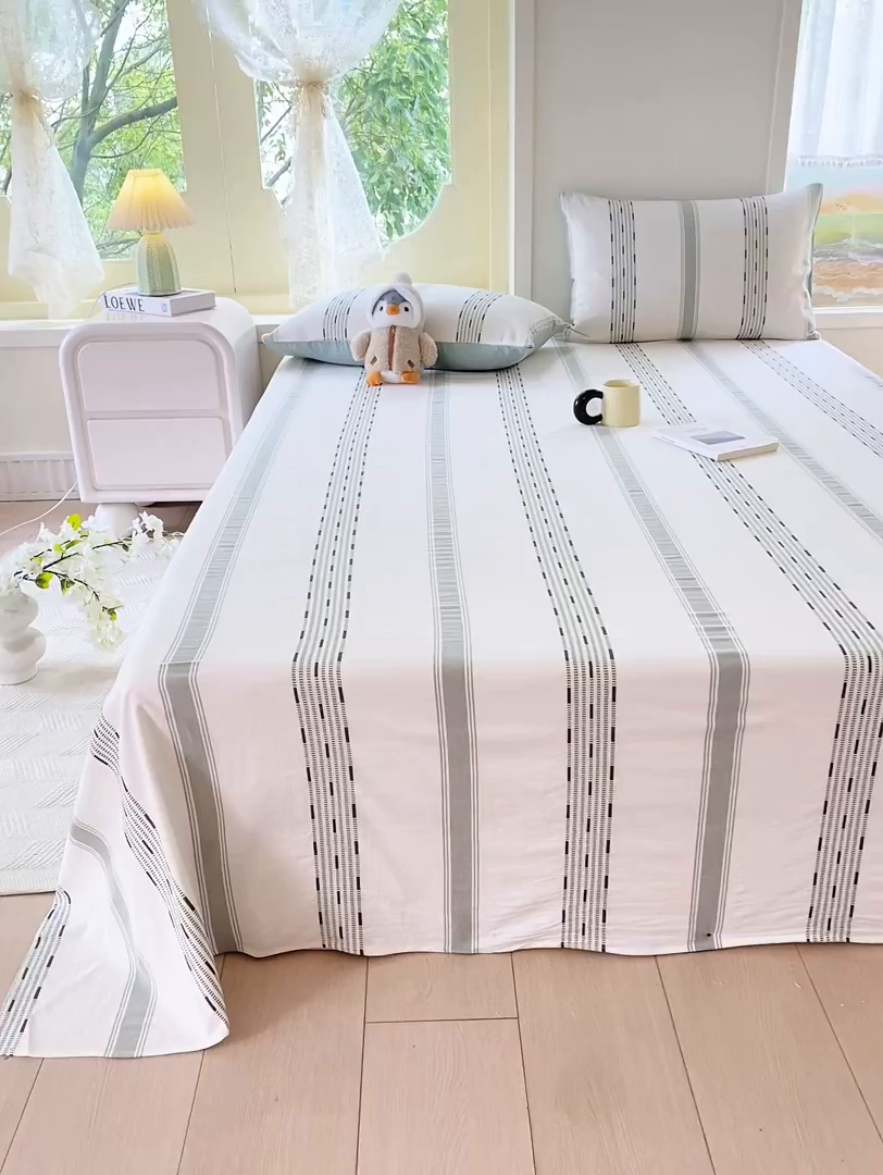 91家纺网 家纺一手货源 找家纺 灰鲸 2025新款全棉色织提花单品床单 素瑾-绿