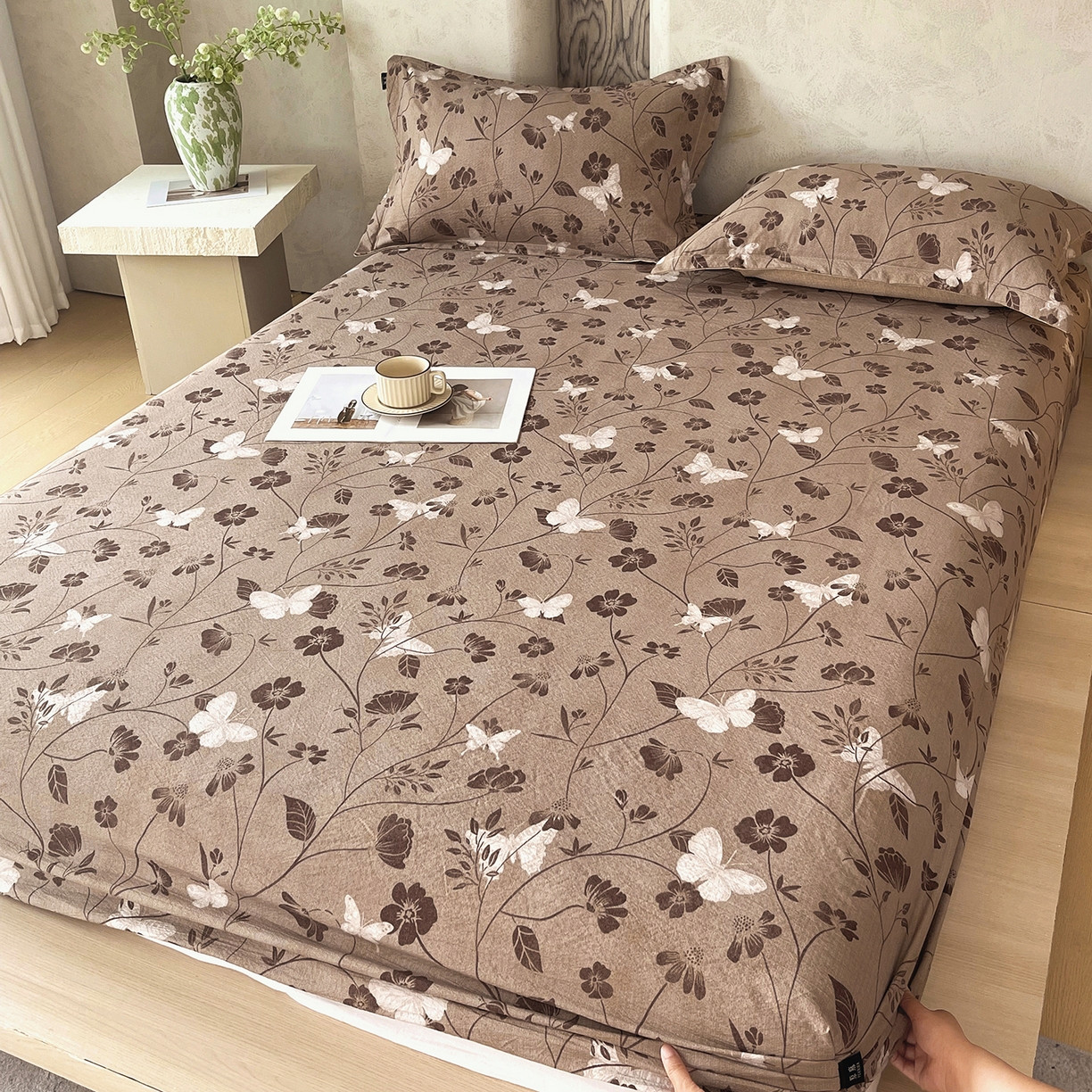 91家纺网 家纺一手货源 找家纺 宝士康家纺 2025新款10A抗菌原麻床笠套件/跨境/外贸 秋风落叶