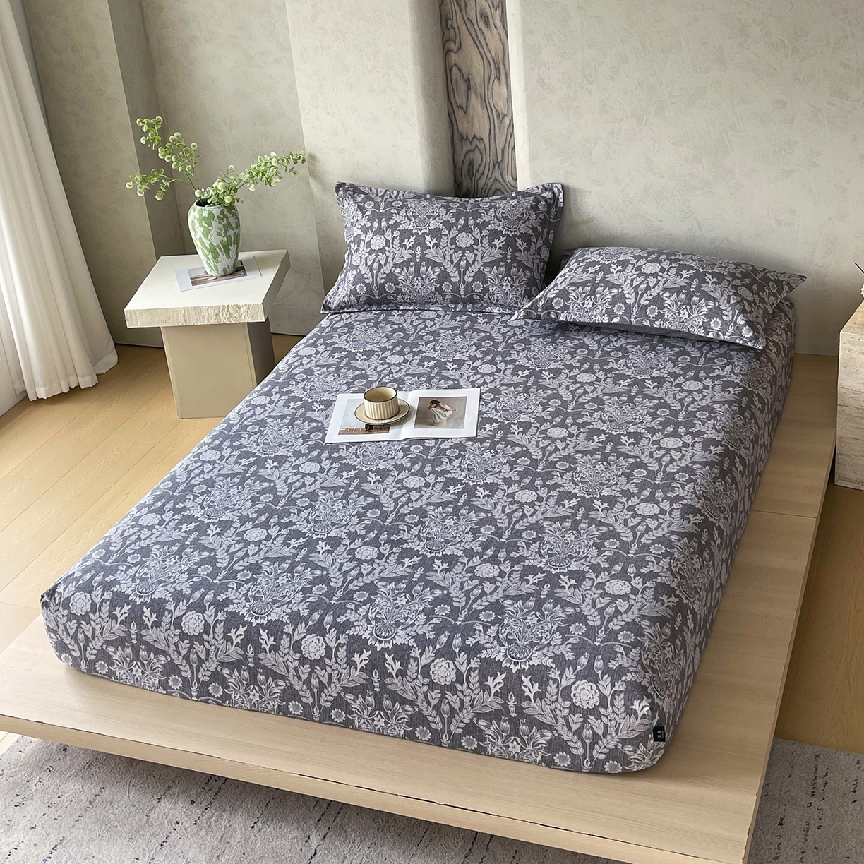 91家纺网 家纺一手货源 找家纺 宝士康家纺 2025新款10A抗菌原麻床笠套件/跨境/外贸 人间草木