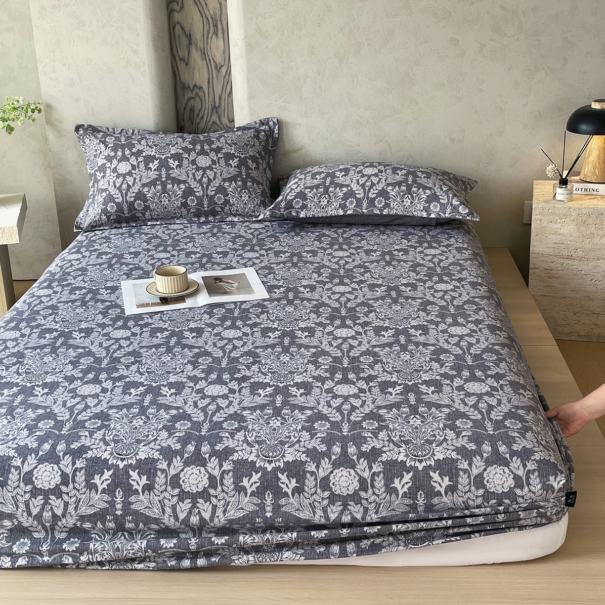 91家纺网 家纺一手货源 找家纺 宝士康家纺 2025新款10A抗菌原麻床笠套件/跨境/外贸 人间草木