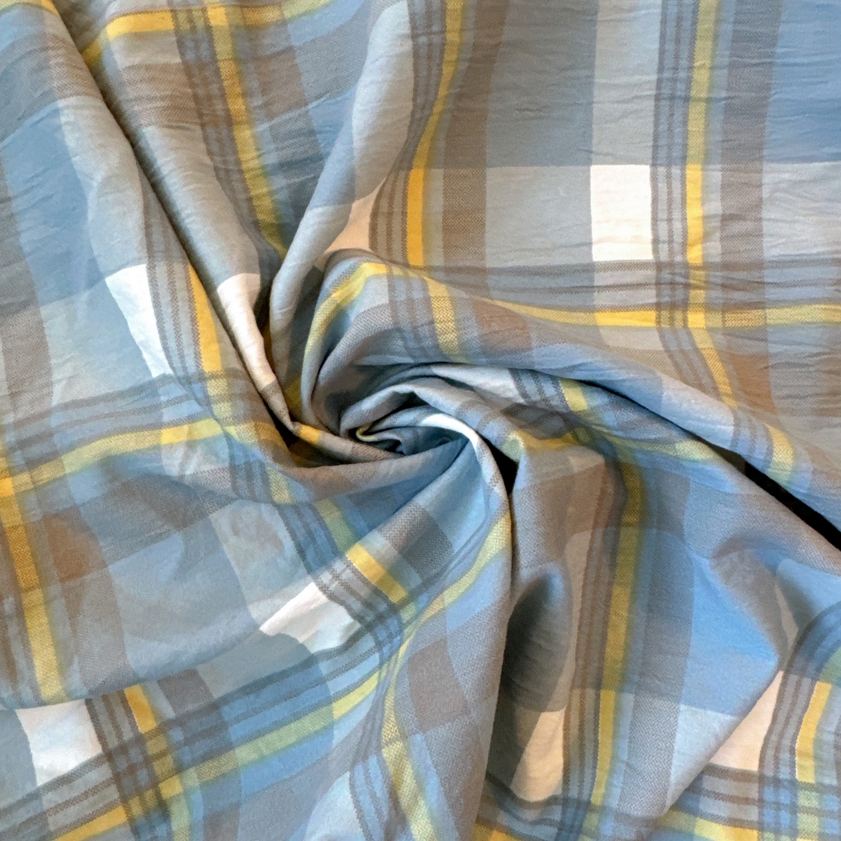 91家纺网 家纺一手货源 找家纺 兜米家居 2025新款简约轻氧水洗色织棉床笠 中格蓝