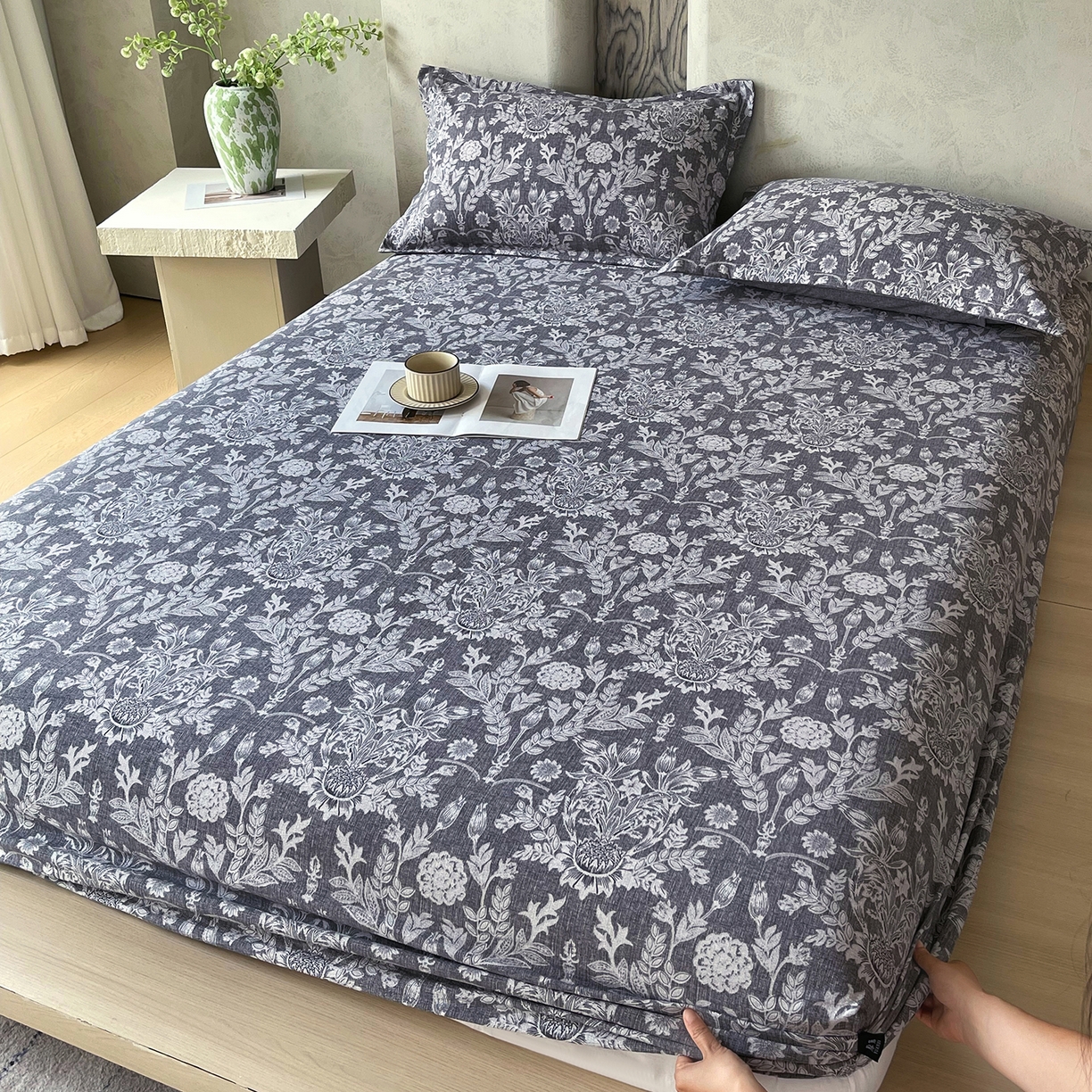 91家纺网 家纺一手货源 找家纺 宝士康家纺 2025新款10A抗菌原麻床笠套件/跨境/外贸 人间草木