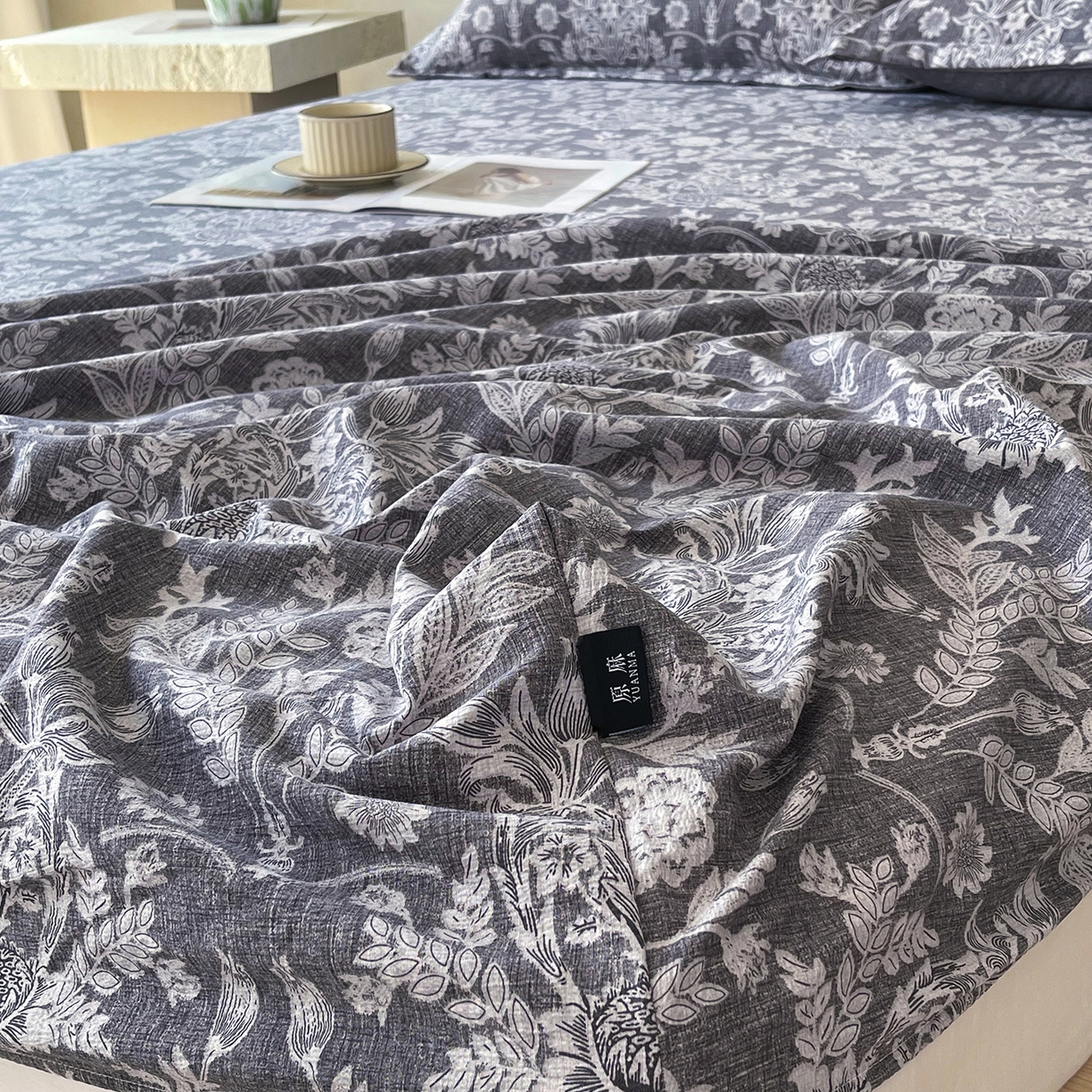 91家纺网 家纺一手货源 找家纺 宝士康家纺 2025新款10A抗菌原麻床笠套件/跨境/外贸 人间草木