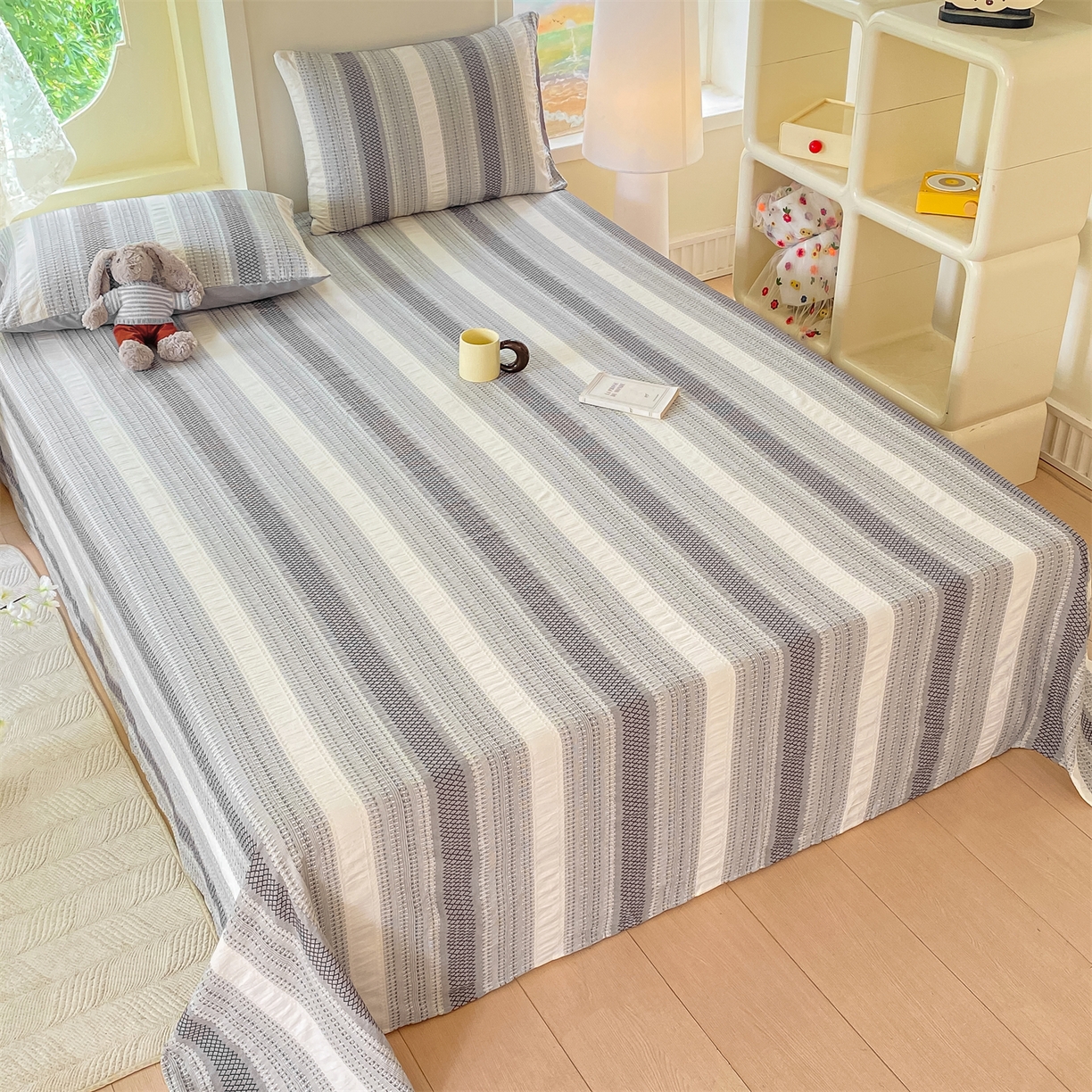 91家纺网 家纺一手货源 找家纺 灰鲸 2025新款全棉色织提花单品床单 泛歌-灰