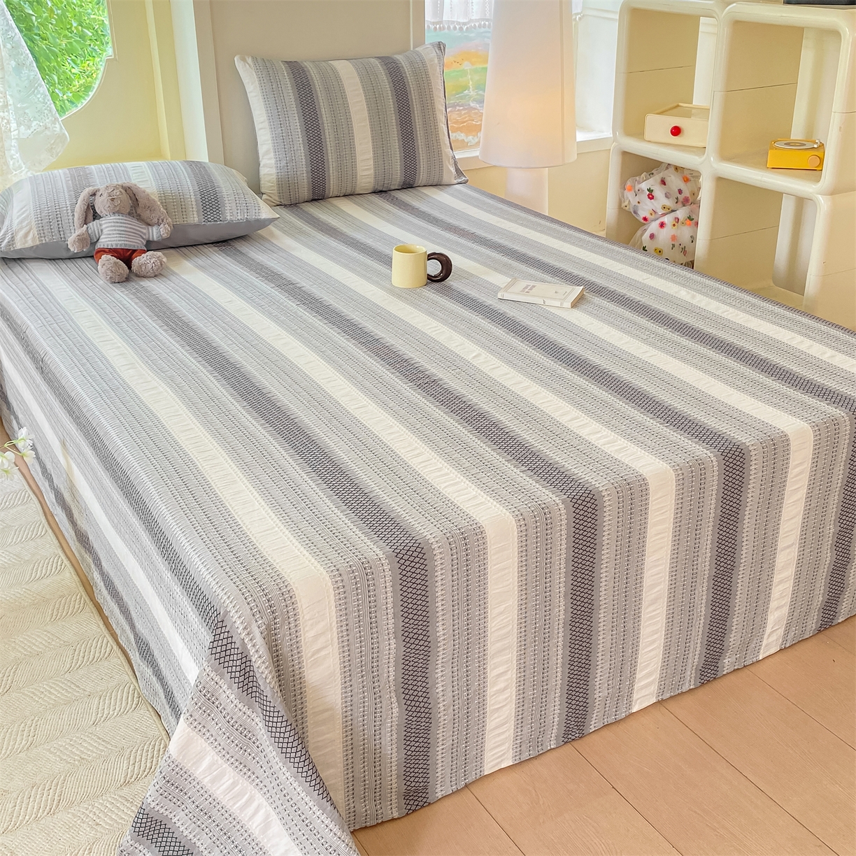 91家纺网 家纺一手货源 找家纺 灰鲸 2025新款全棉色织提花单品床单 泛歌-灰