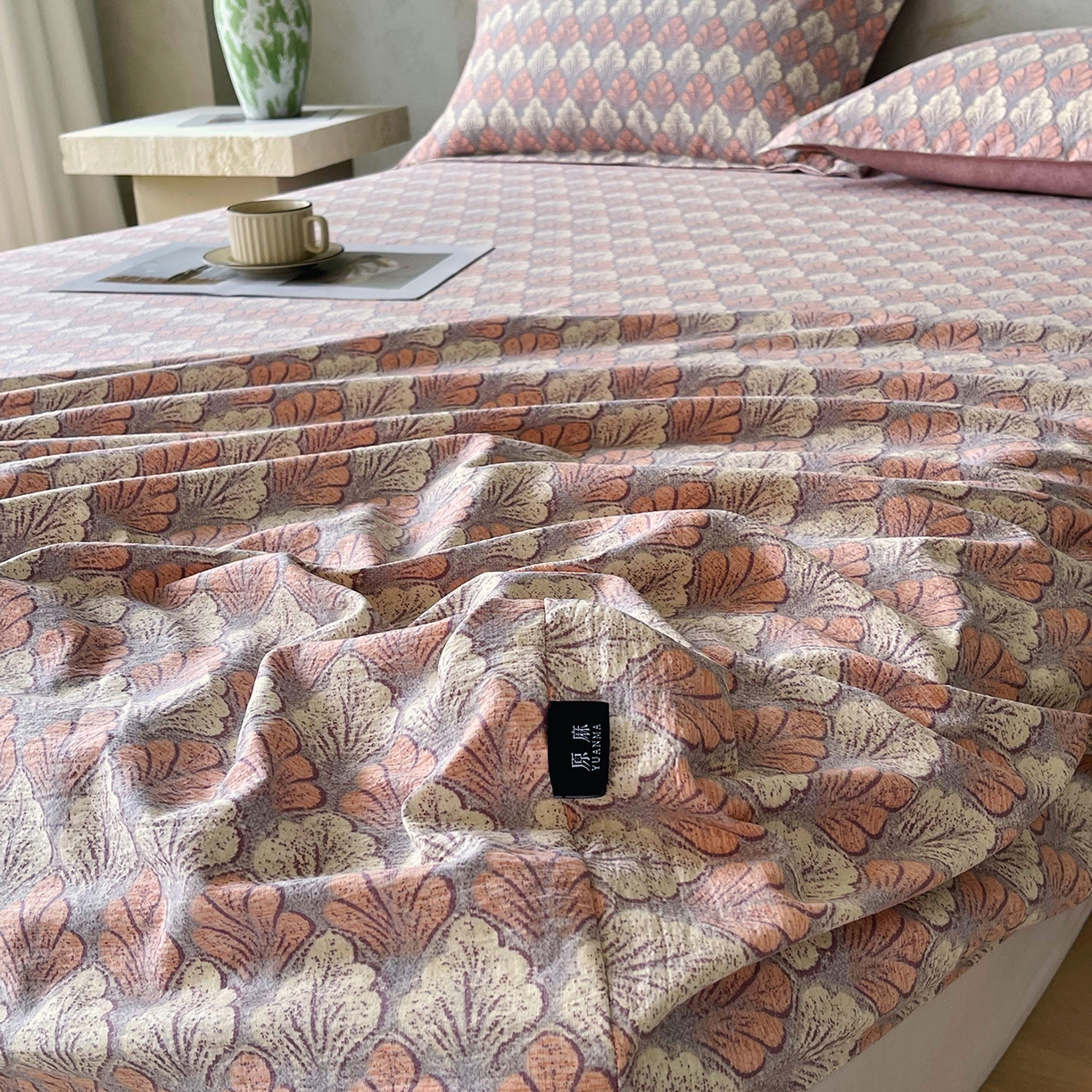 91家纺网 家纺一手货源 找家纺 宝士康家纺 2025新款10A抗菌原麻床笠套件/跨境/外贸 时光森林