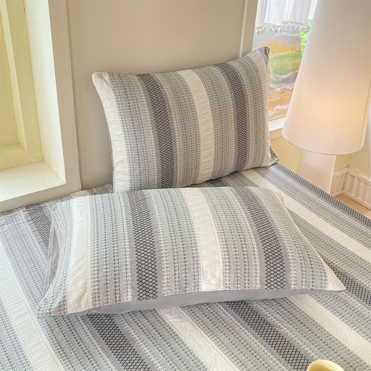 91家纺网 家纺一手货源 找家纺 灰鲸 2025新款全棉色织提花单品床单 泛歌-灰