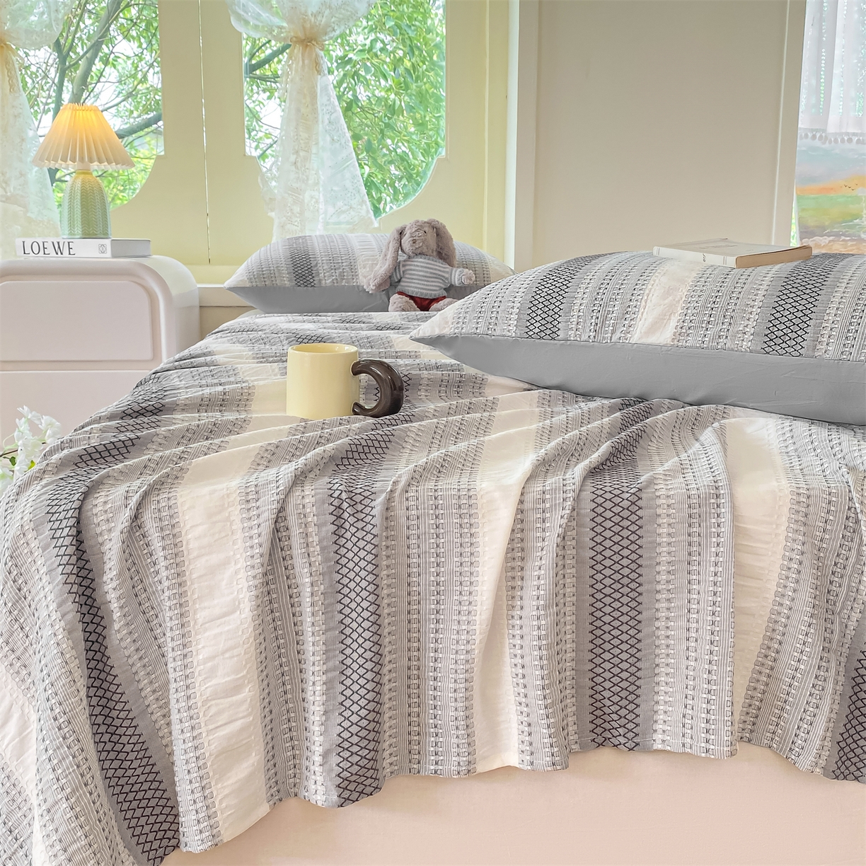 91家纺网 家纺一手货源 找家纺 灰鲸 2025新款全棉色织提花单品床单 泛歌-灰