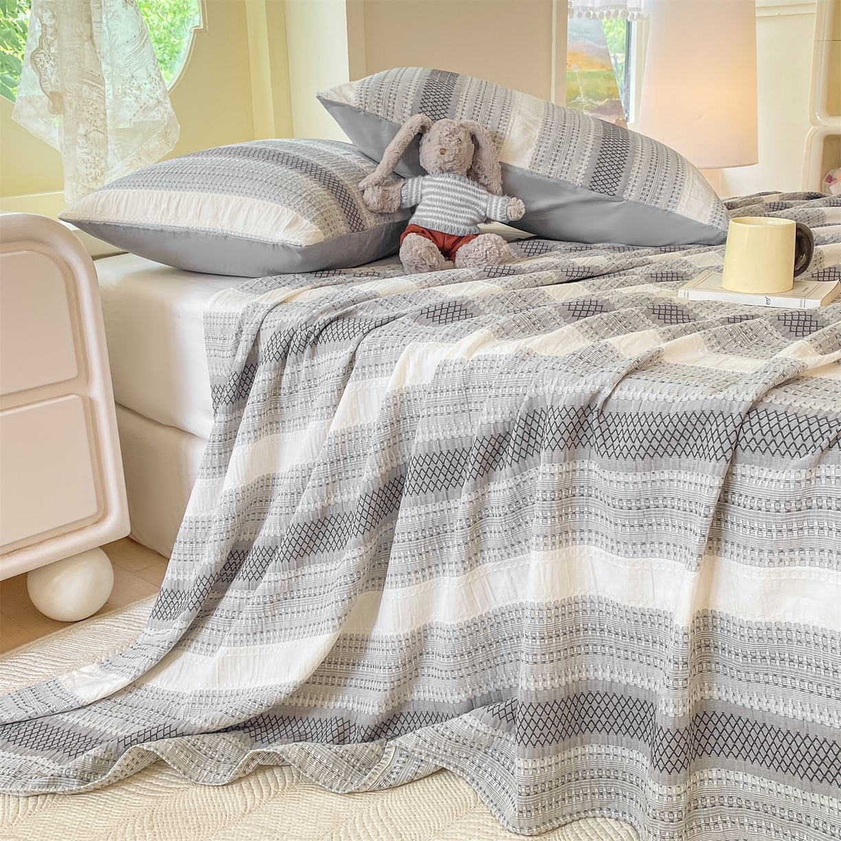 91家纺网 家纺一手货源 找家纺 灰鲸 2025新款全棉色织提花单品床单 泛歌-灰