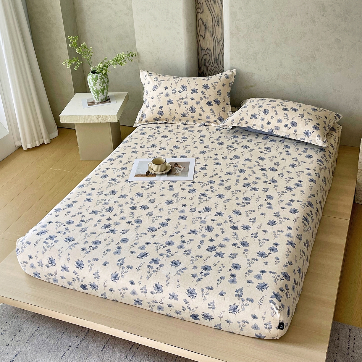 91家纺网 家纺一手货源 找家纺 宝士康家纺 2025新款10A抗菌原麻床笠套件/跨境/外贸 水墨江南