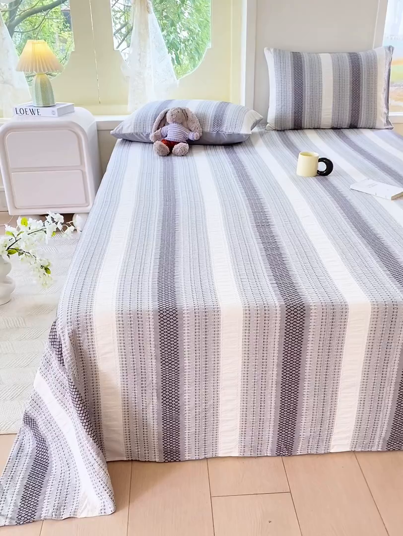 91家纺网 家纺一手货源 找家纺 灰鲸 2025新款全棉色织提花单品床单 泛歌-灰