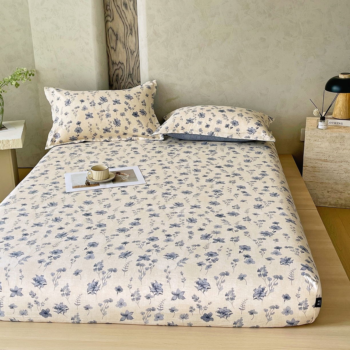 91家纺网 家纺一手货源 找家纺 宝士康家纺 2025新款10A抗菌原麻床笠套件/跨境/外贸 水墨江南