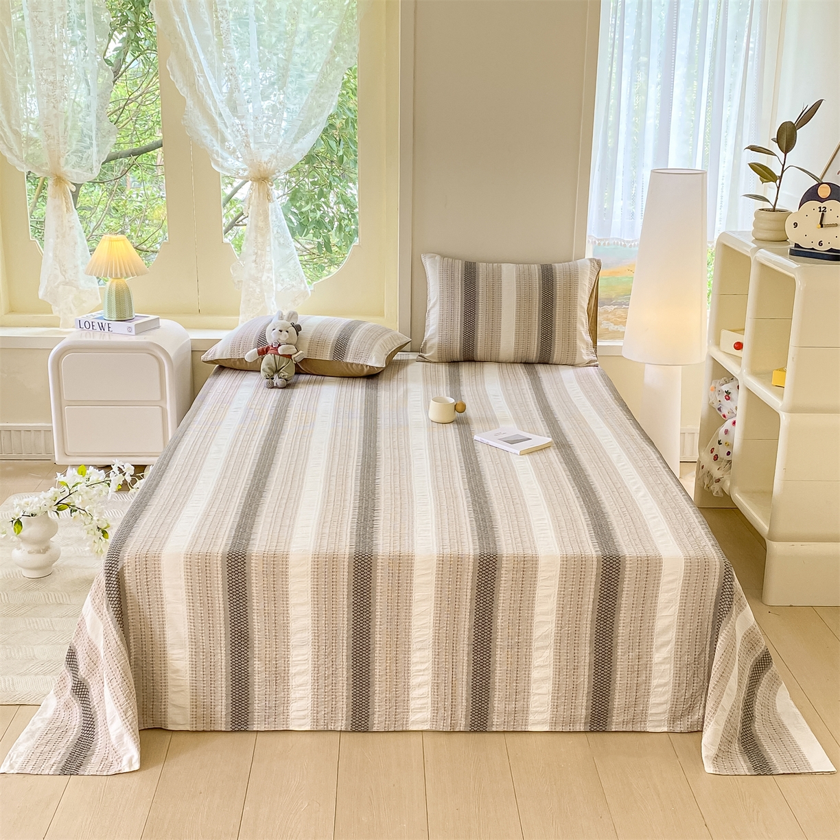 91家纺网 家纺一手货源 找家纺 灰鲸 2025新款全棉色织提花单品床单 泛歌-咖