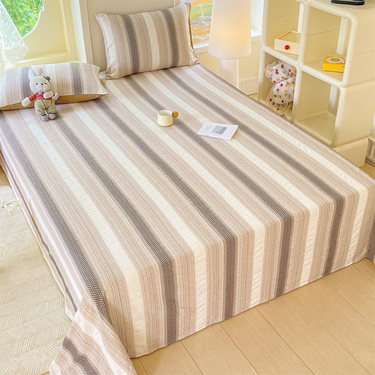 91家纺网 家纺一手货源 找家纺 灰鲸 2025新款全棉色织提花单品床单 泛歌-咖