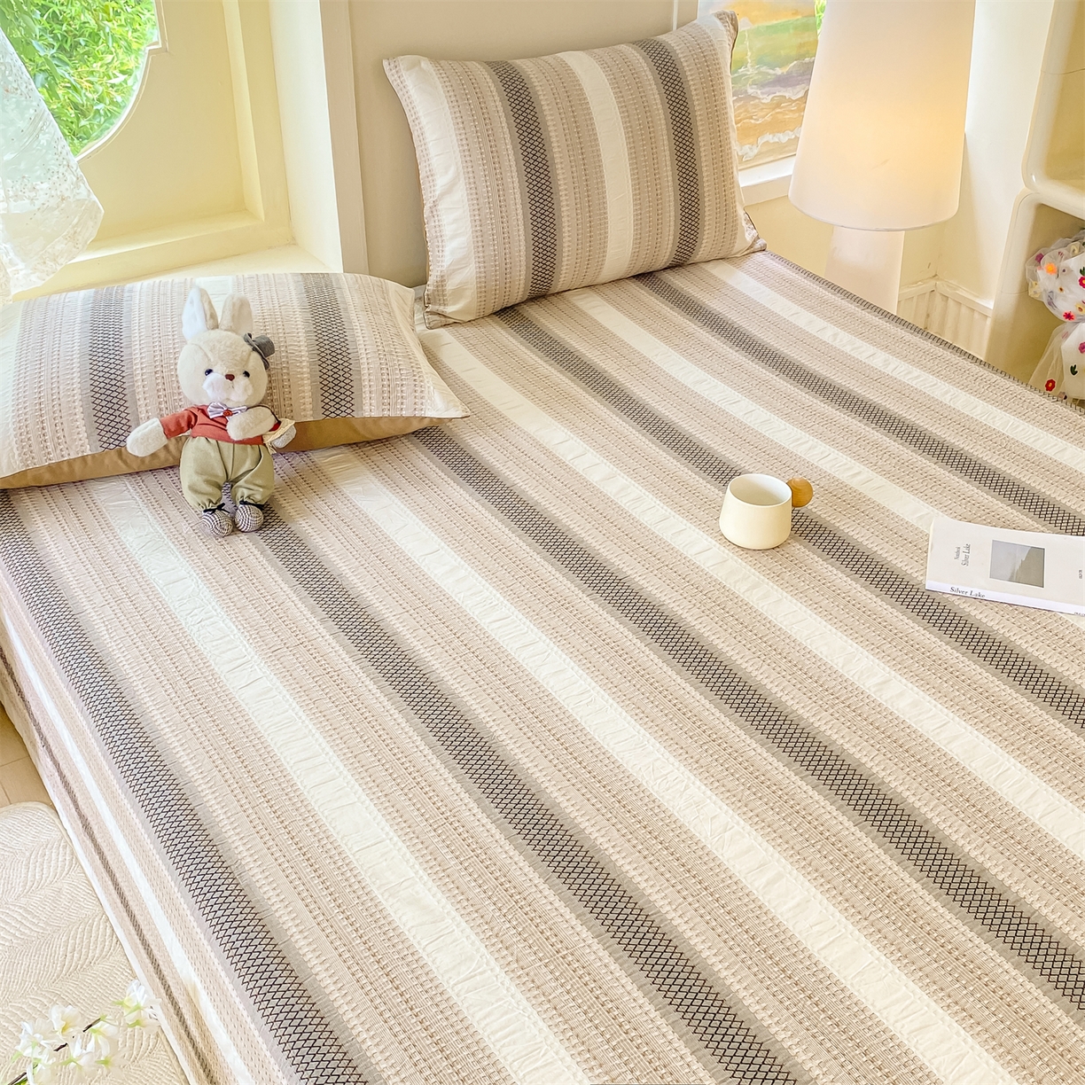 91家纺网 家纺一手货源 找家纺 灰鲸 2025新款全棉色织提花单品床单 泛歌-咖