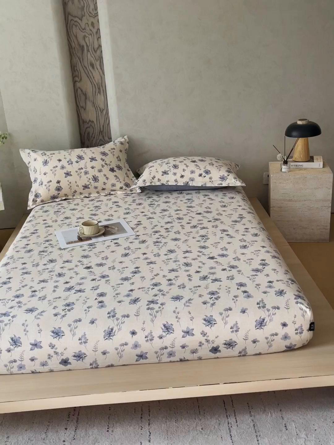 91家纺网 家纺一手货源 找家纺 宝士康家纺 2025新款10A抗菌原麻床笠套件/跨境/外贸 水墨江南