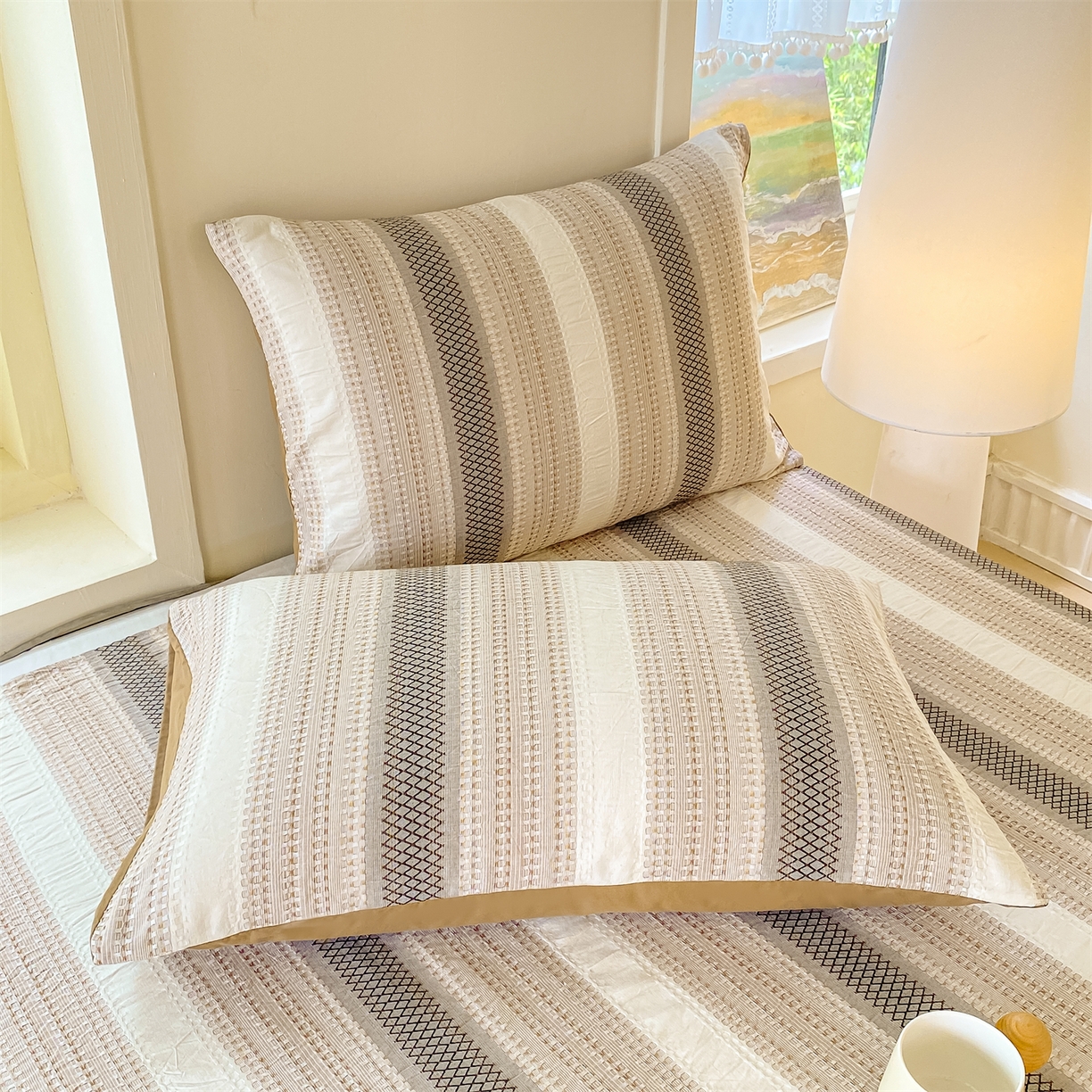 91家纺网 家纺一手货源 找家纺 灰鲸 2025新款全棉色织提花单品床单 泛歌-咖