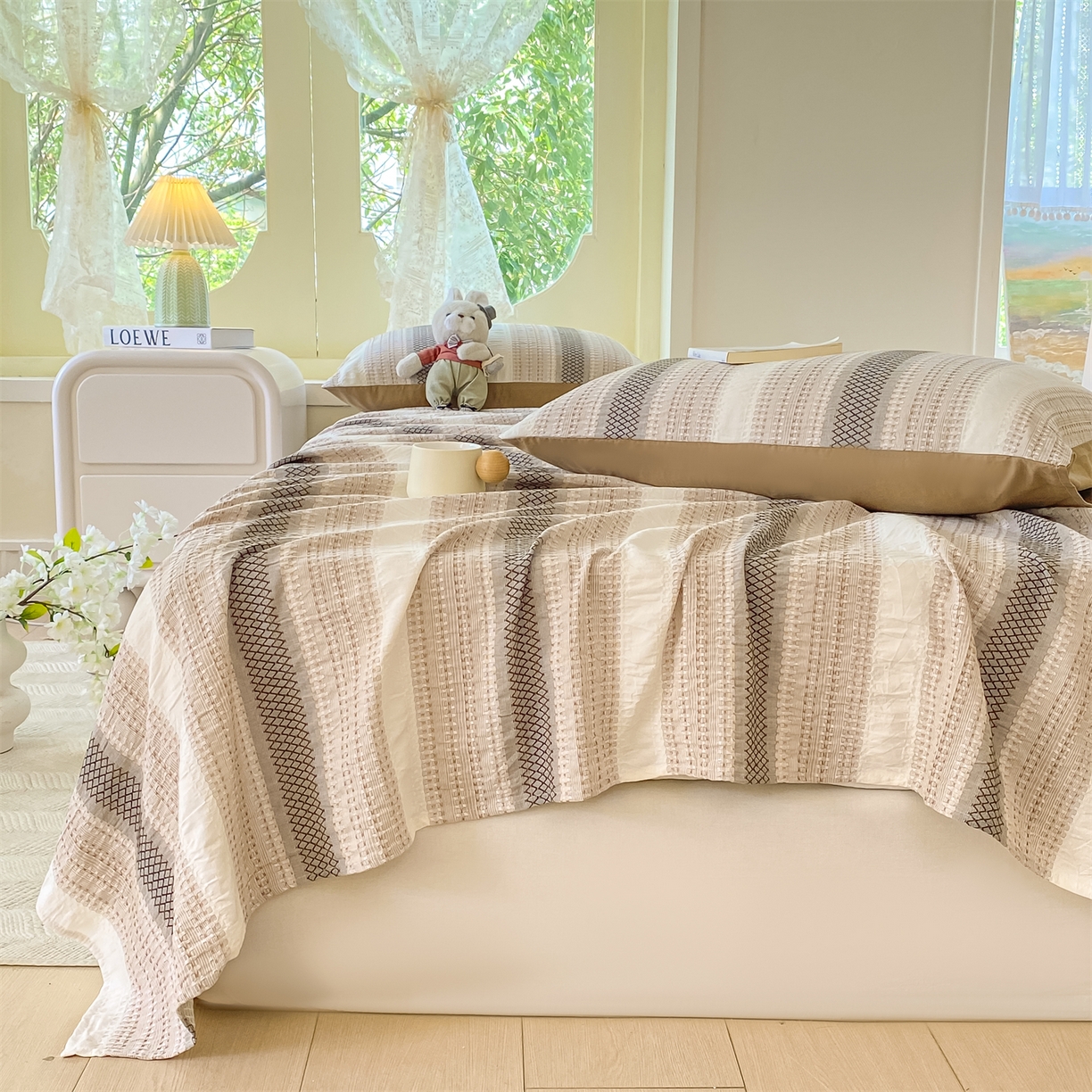 91家纺网 家纺一手货源 找家纺 灰鲸 2025新款全棉色织提花单品床单 泛歌-咖