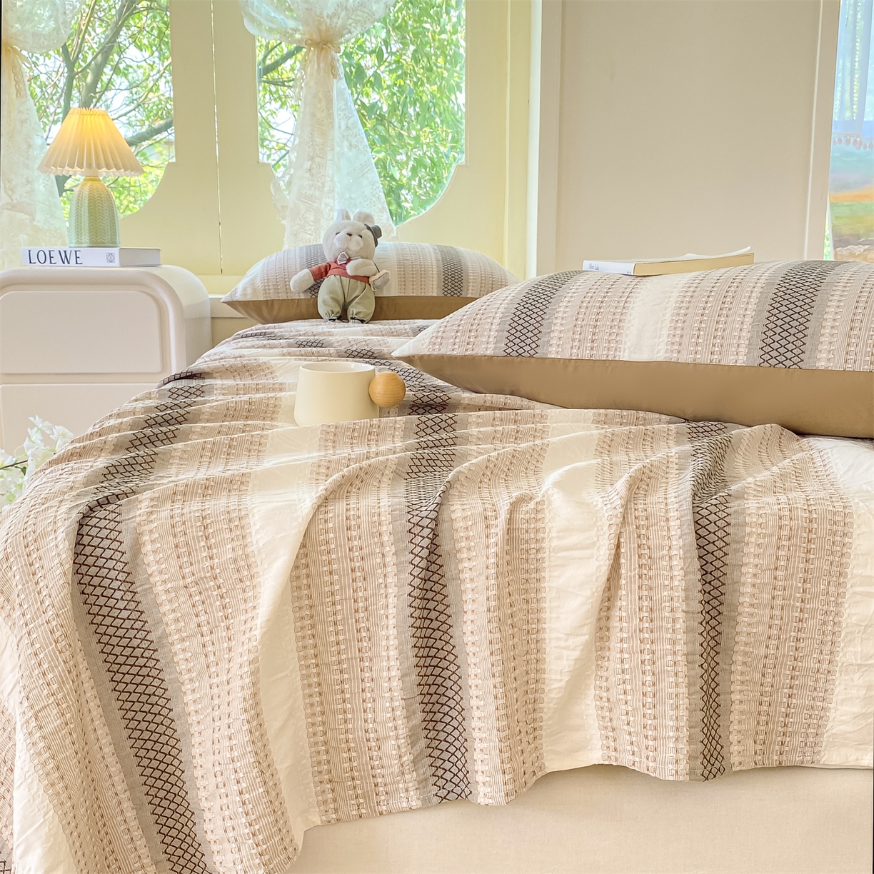 91家纺网 家纺一手货源 找家纺 灰鲸 2025新款全棉色织提花单品床单 泛歌-咖