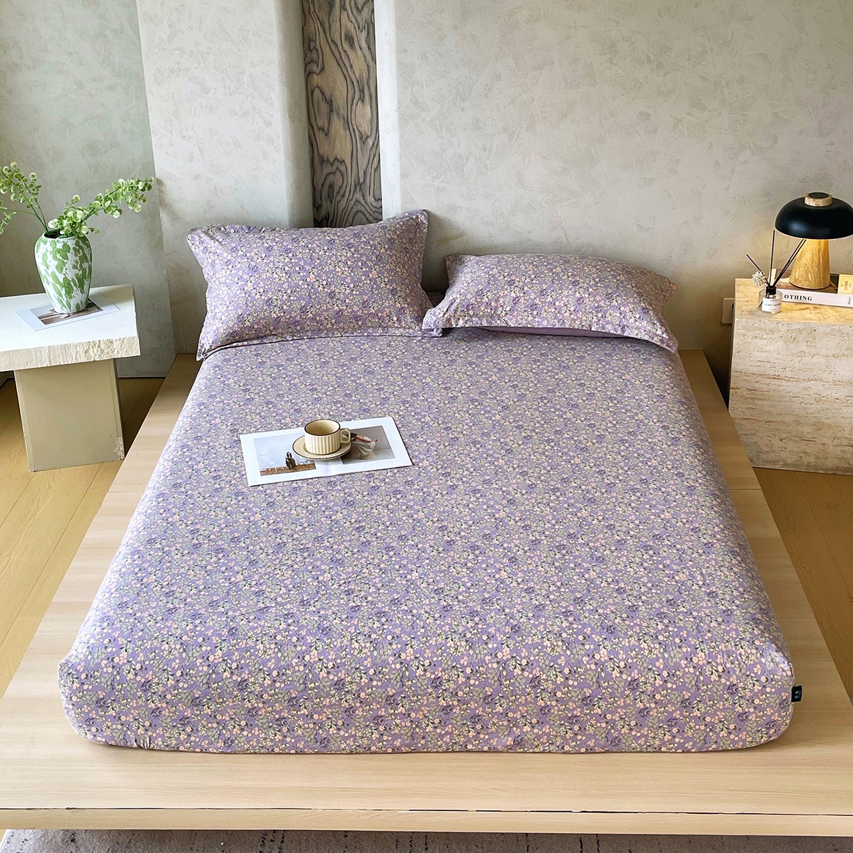 91家纺网 家纺一手货源 找家纺 宝士康家纺 2025新款10A抗菌原麻床笠套件/跨境/外贸 甜蜜紫园