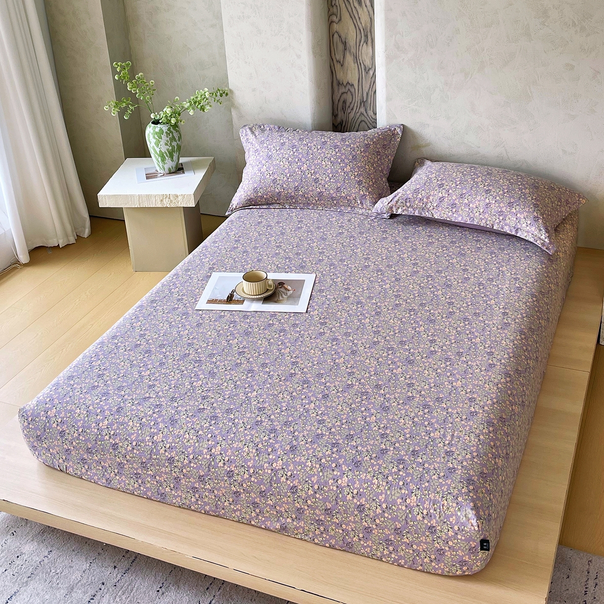 91家纺网 家纺一手货源 找家纺 宝士康家纺 2025新款10A抗菌原麻床笠套件/跨境/外贸 甜蜜紫园