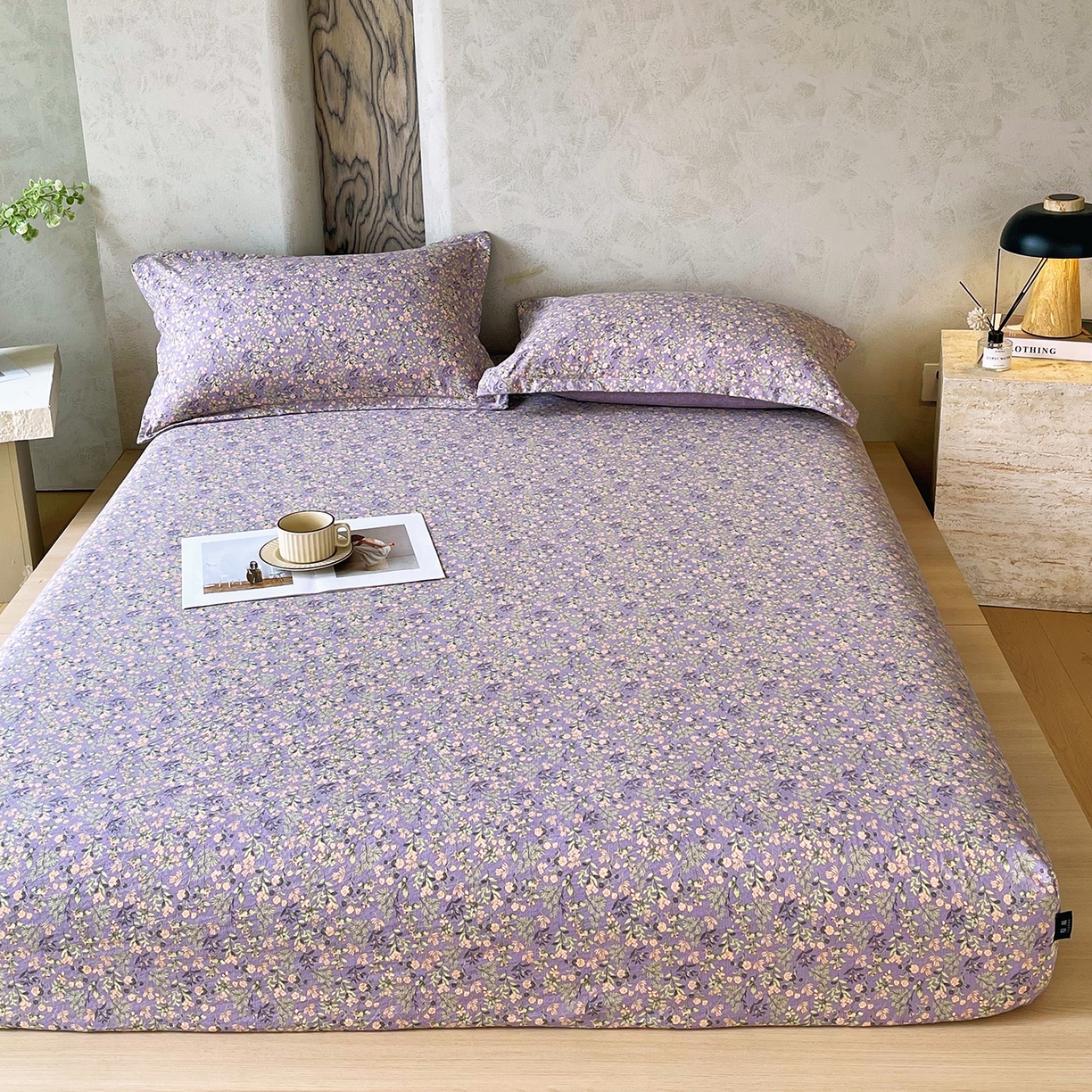 91家纺网 家纺一手货源 找家纺 宝士康家纺 2025新款10A抗菌原麻床笠套件/跨境/外贸 甜蜜紫园