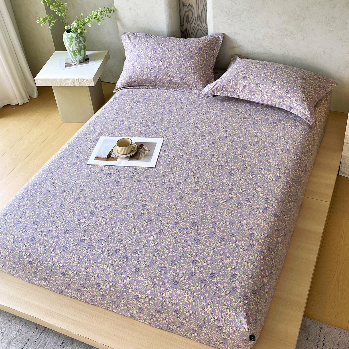 91家纺网 家纺一手货源 找家纺 宝士康家纺 2025新款10A抗菌原麻床笠套件/跨境/外贸 甜蜜紫园