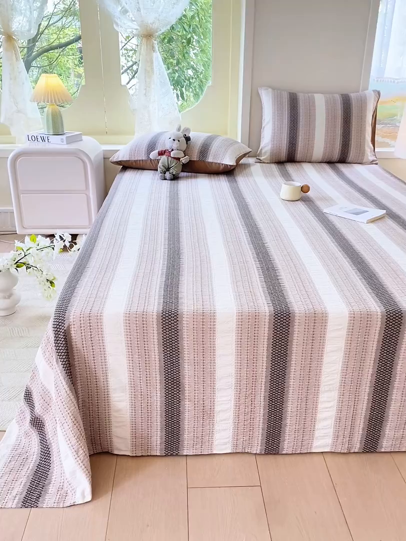 91家纺网 家纺一手货源 找家纺 灰鲸 2025新款全棉色织提花单品床单 泛歌-咖