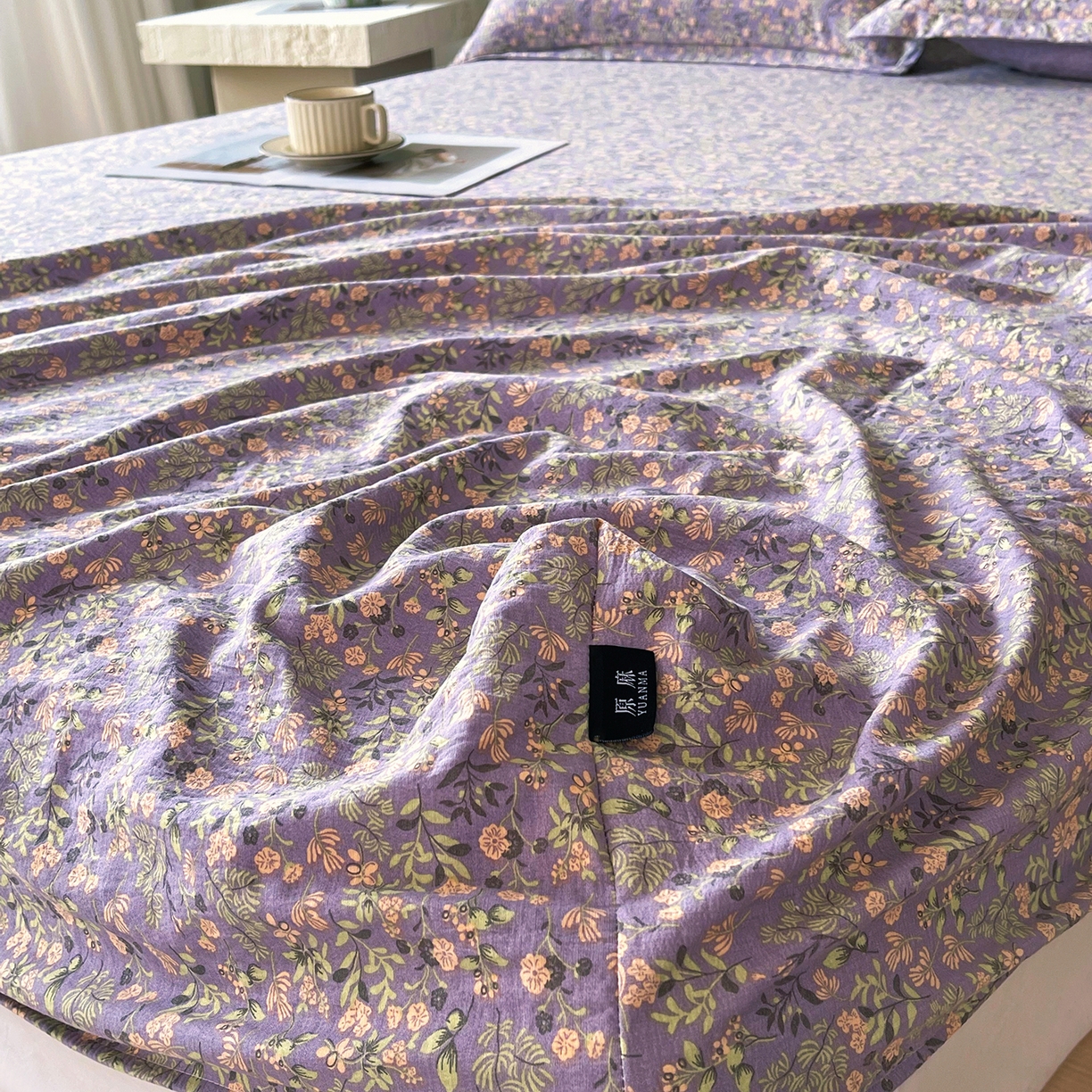 91家纺网 家纺一手货源 找家纺 宝士康家纺 2025新款10A抗菌原麻床笠套件/跨境/外贸 甜蜜紫园