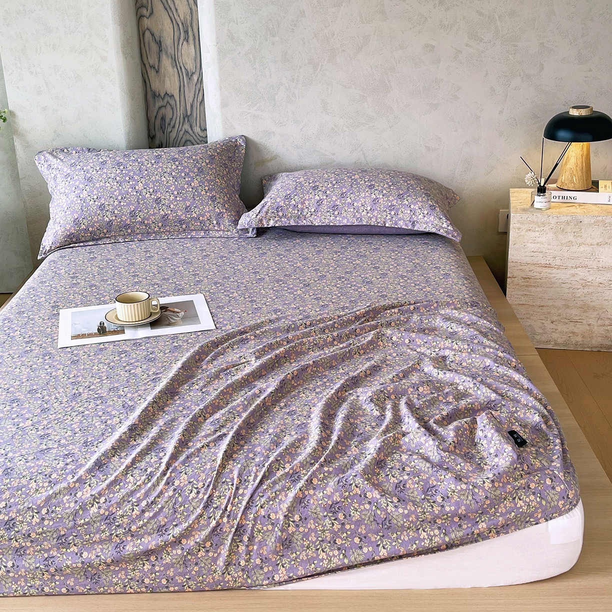 91家纺网 家纺一手货源 找家纺 宝士康家纺 2025新款10A抗菌原麻床笠套件/跨境/外贸 甜蜜紫园