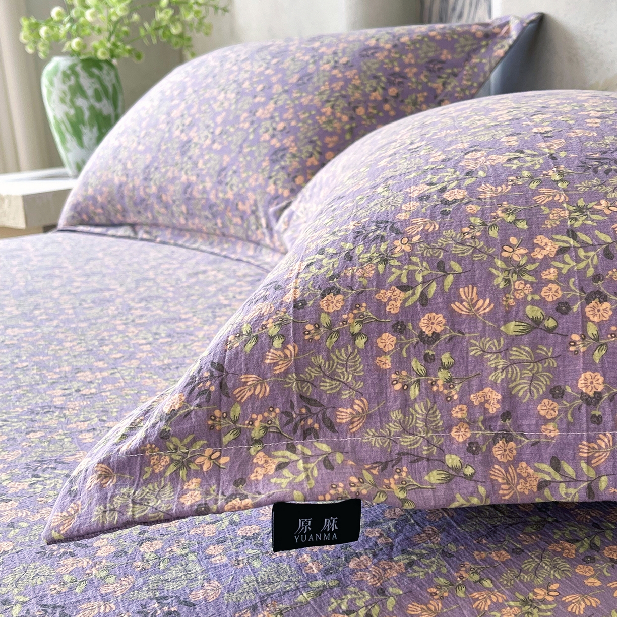 91家纺网 家纺一手货源 找家纺 宝士康家纺 2025新款10A抗菌原麻床笠套件/跨境/外贸 甜蜜紫园