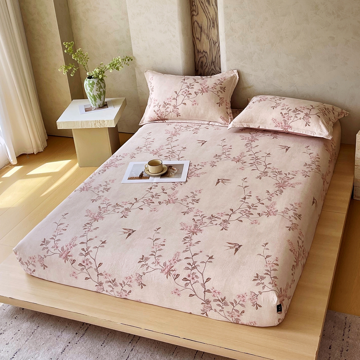 91家纺网 家纺一手货源 找家纺 宝士康家纺 2025新款10A抗菌原麻床笠套件/跨境/外贸 雁南飞