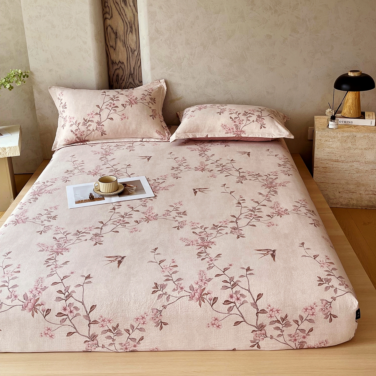 91家纺网 家纺一手货源 找家纺 宝士康家纺 2025新款10A抗菌原麻床笠套件/跨境/外贸 雁南飞