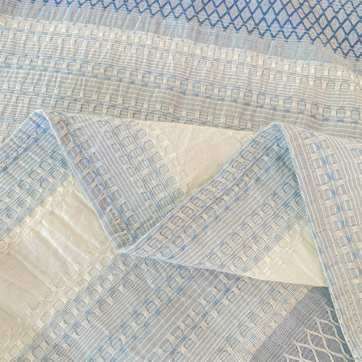 91家纺网 家纺一手货源 找家纺 灰鲸 2025新款全棉色织提花单品床单 泛歌-蓝