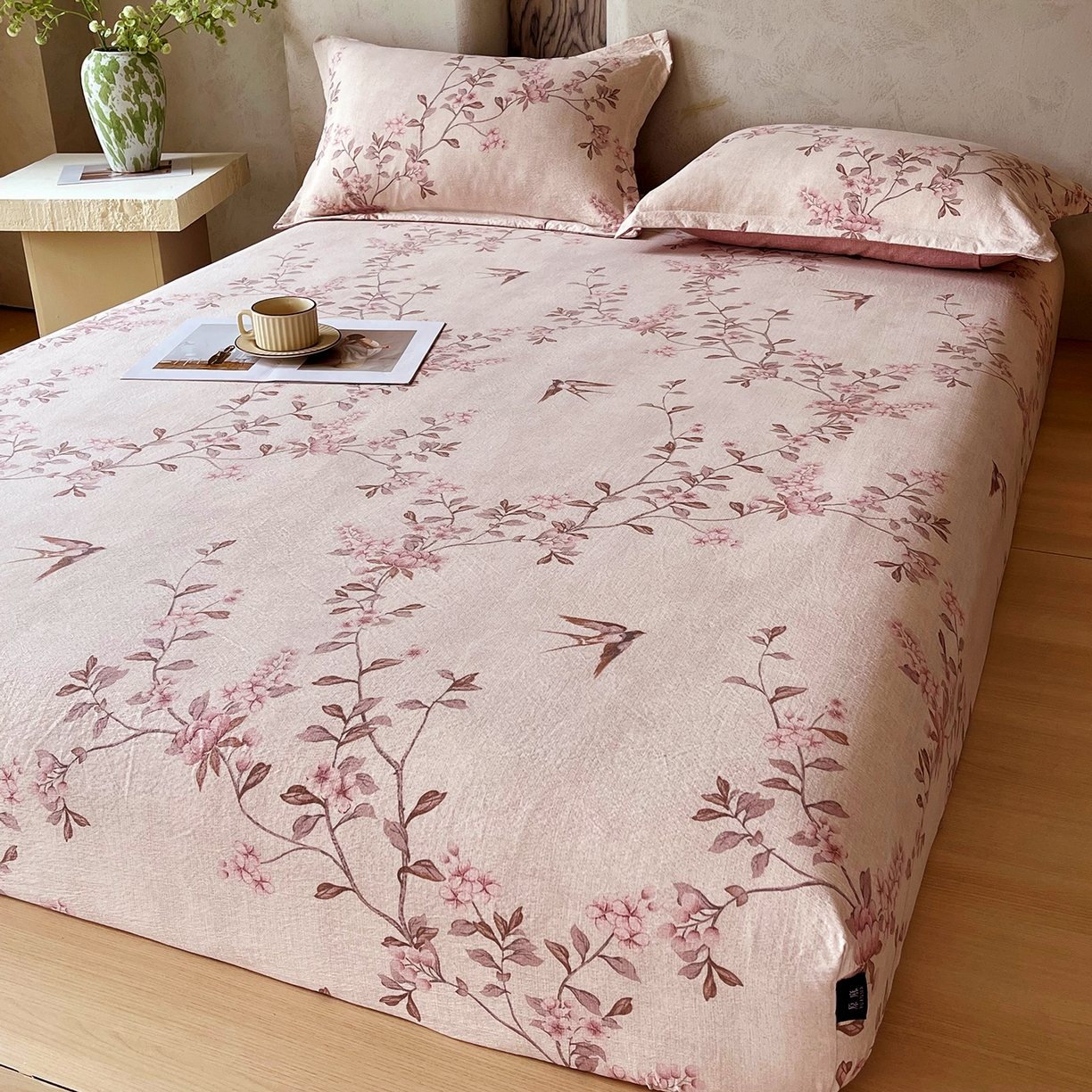 91家纺网 家纺一手货源 找家纺 宝士康家纺 2025新款10A抗菌原麻床笠套件/跨境/外贸 雁南飞