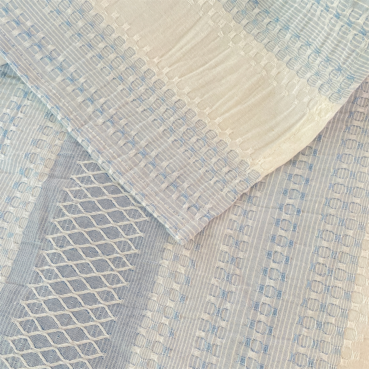 91家纺网 家纺一手货源 找家纺 灰鲸 2025新款全棉色织提花单品床单 泛歌-蓝