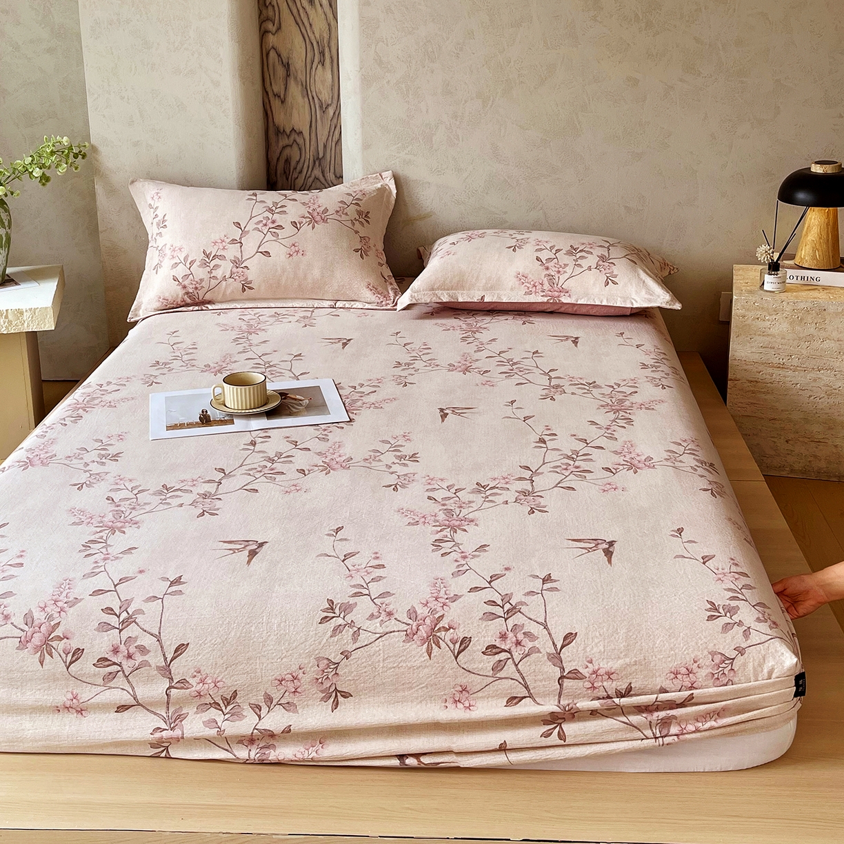 91家纺网 家纺一手货源 找家纺 宝士康家纺 2025新款10A抗菌原麻床笠套件/跨境/外贸 雁南飞