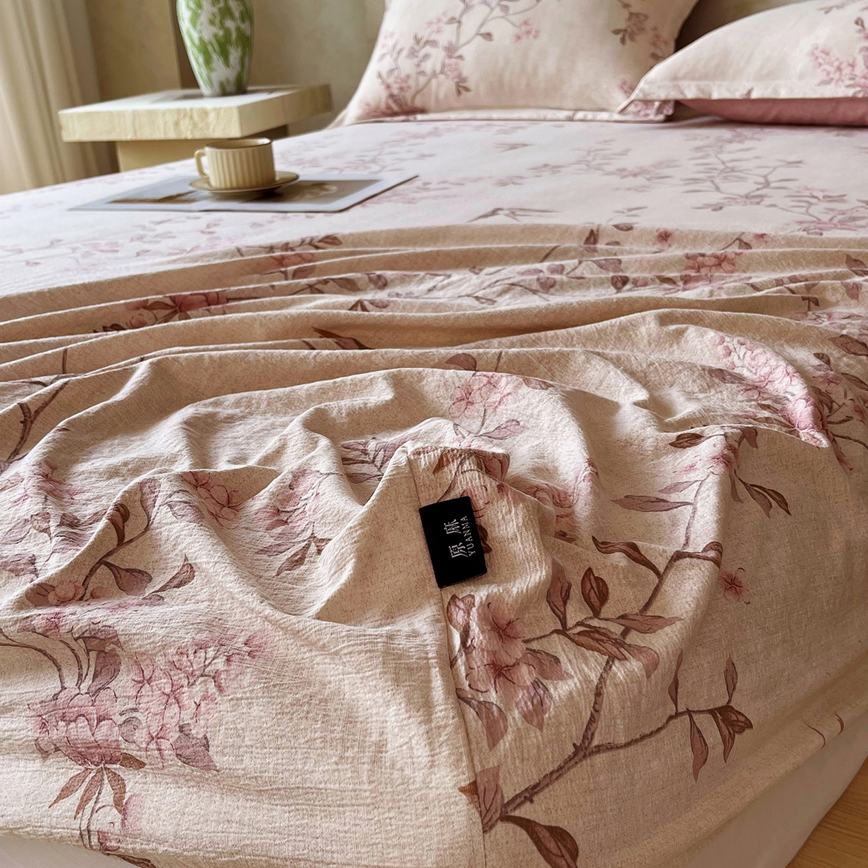 91家纺网 家纺一手货源 找家纺 宝士康家纺 2025新款10A抗菌原麻床笠套件/跨境/外贸 雁南飞