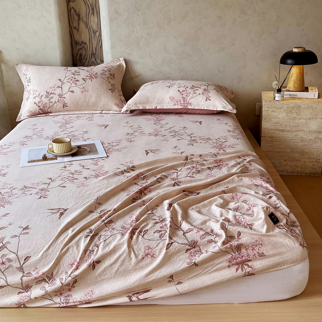 91家纺网 家纺一手货源 找家纺 宝士康家纺 2025新款10A抗菌原麻床笠套件/跨境/外贸 雁南飞