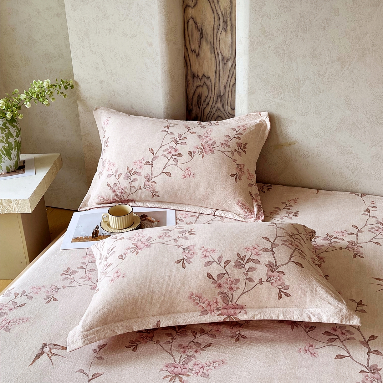 91家纺网 家纺一手货源 找家纺 宝士康家纺 2025新款10A抗菌原麻床笠套件/跨境/外贸 雁南飞