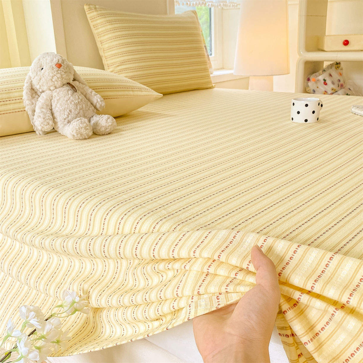 灰鲸 2025新款全棉色织提花单品床单 美拉-黄