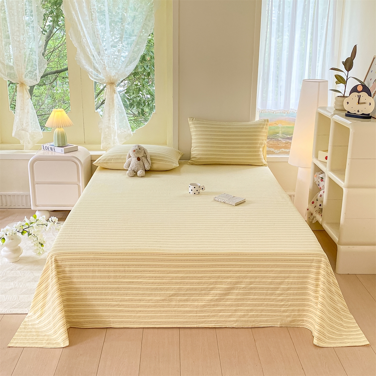 91家纺网 家纺一手货源 找家纺 灰鲸 2025新款全棉色织提花单品床单 美拉-黄