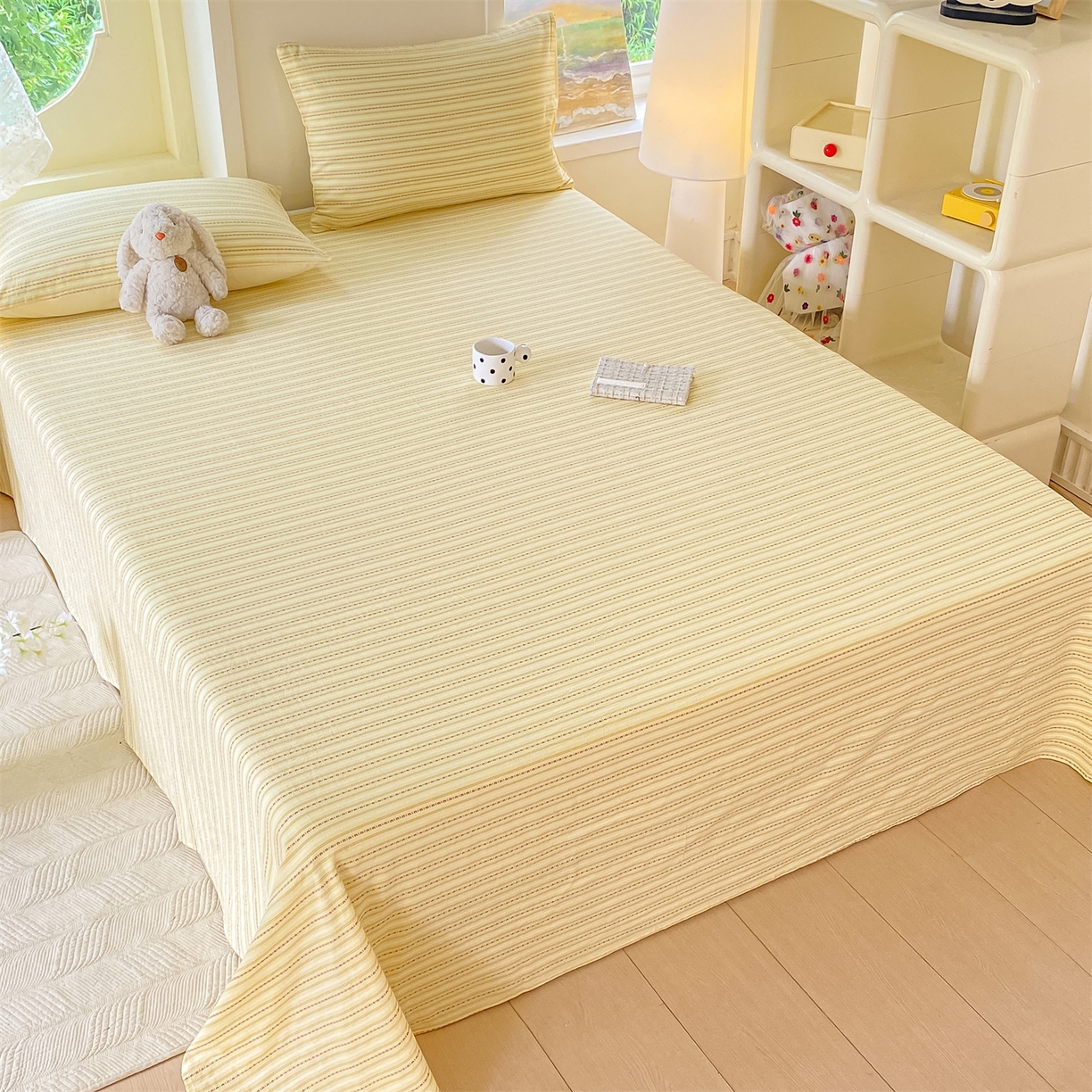 91家纺网 家纺一手货源 找家纺 灰鲸 2025新款全棉色织提花单品床单 美拉-黄