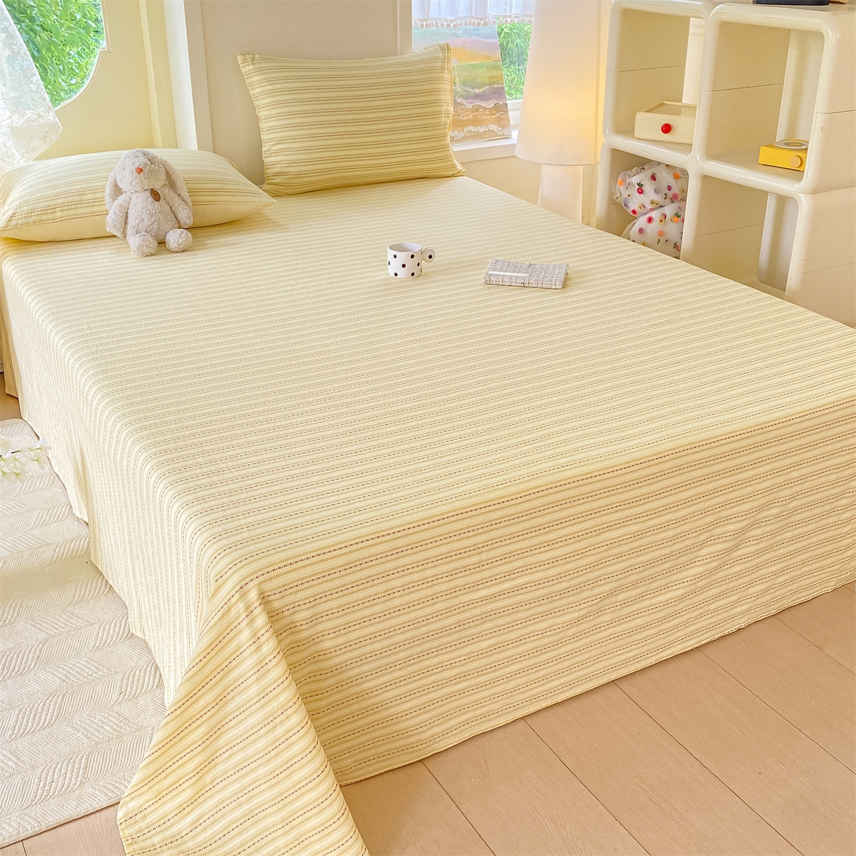 91家纺网 家纺一手货源 找家纺 灰鲸 2025新款全棉色织提花单品床单 美拉-黄