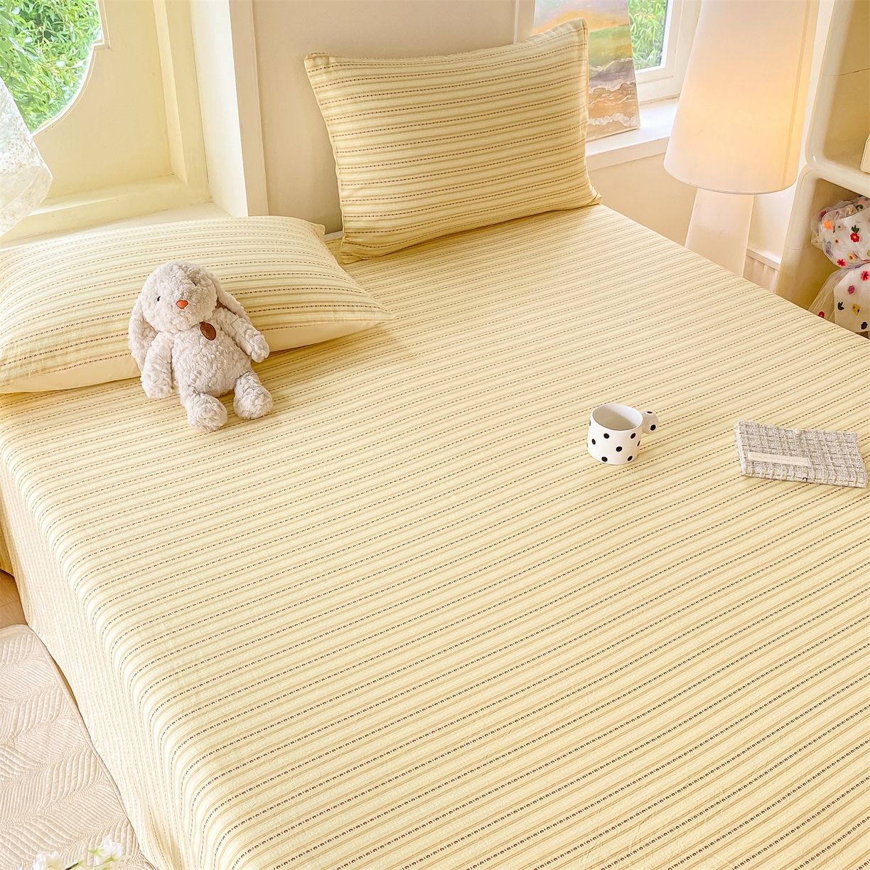 91家纺网 家纺一手货源 找家纺 灰鲸 2025新款全棉色织提花单品床单 美拉-黄